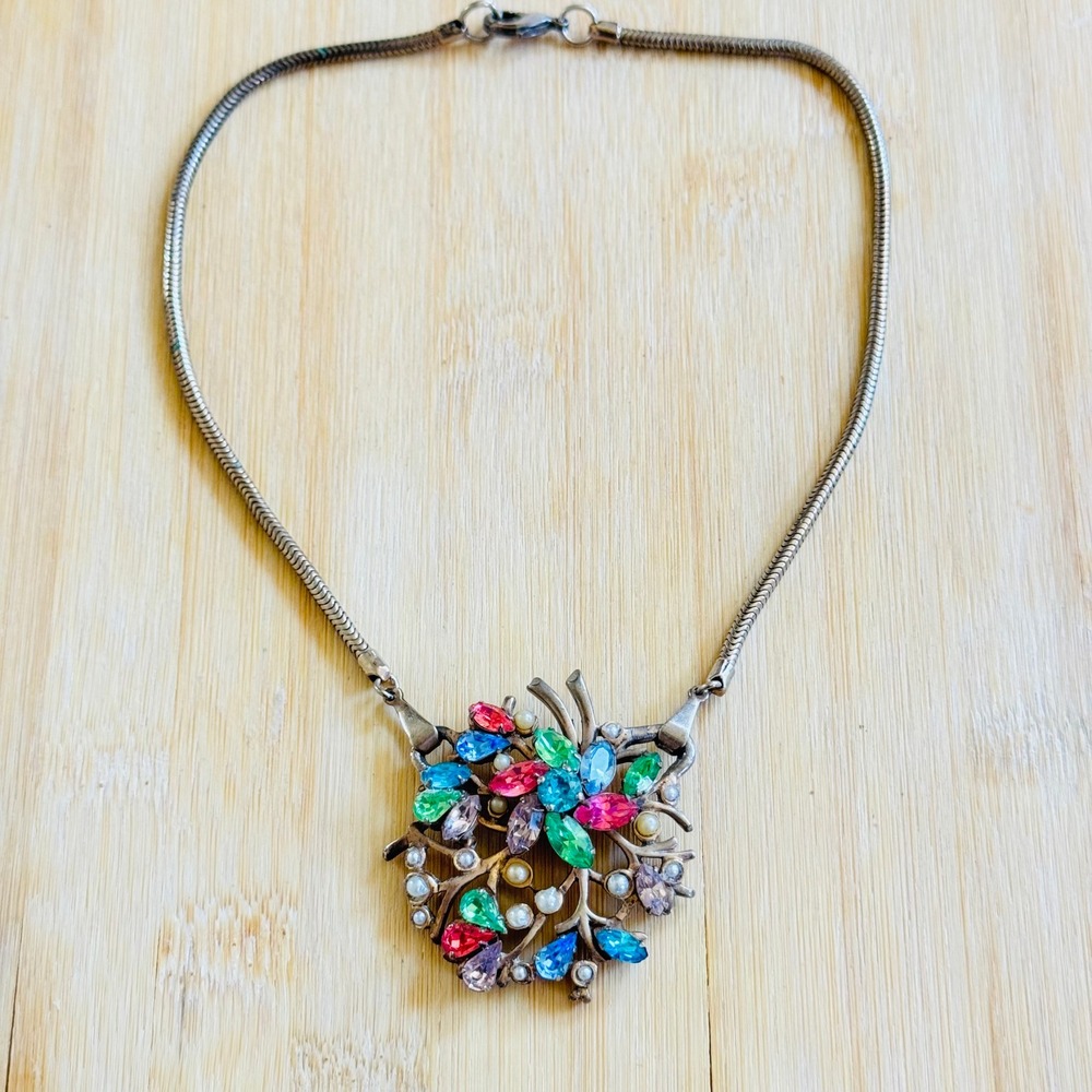 VTG Barclay Choker Necklace Fruit Salad Pastel Floral Pearl Rhinestone Victorian - Picture 3 of 6
